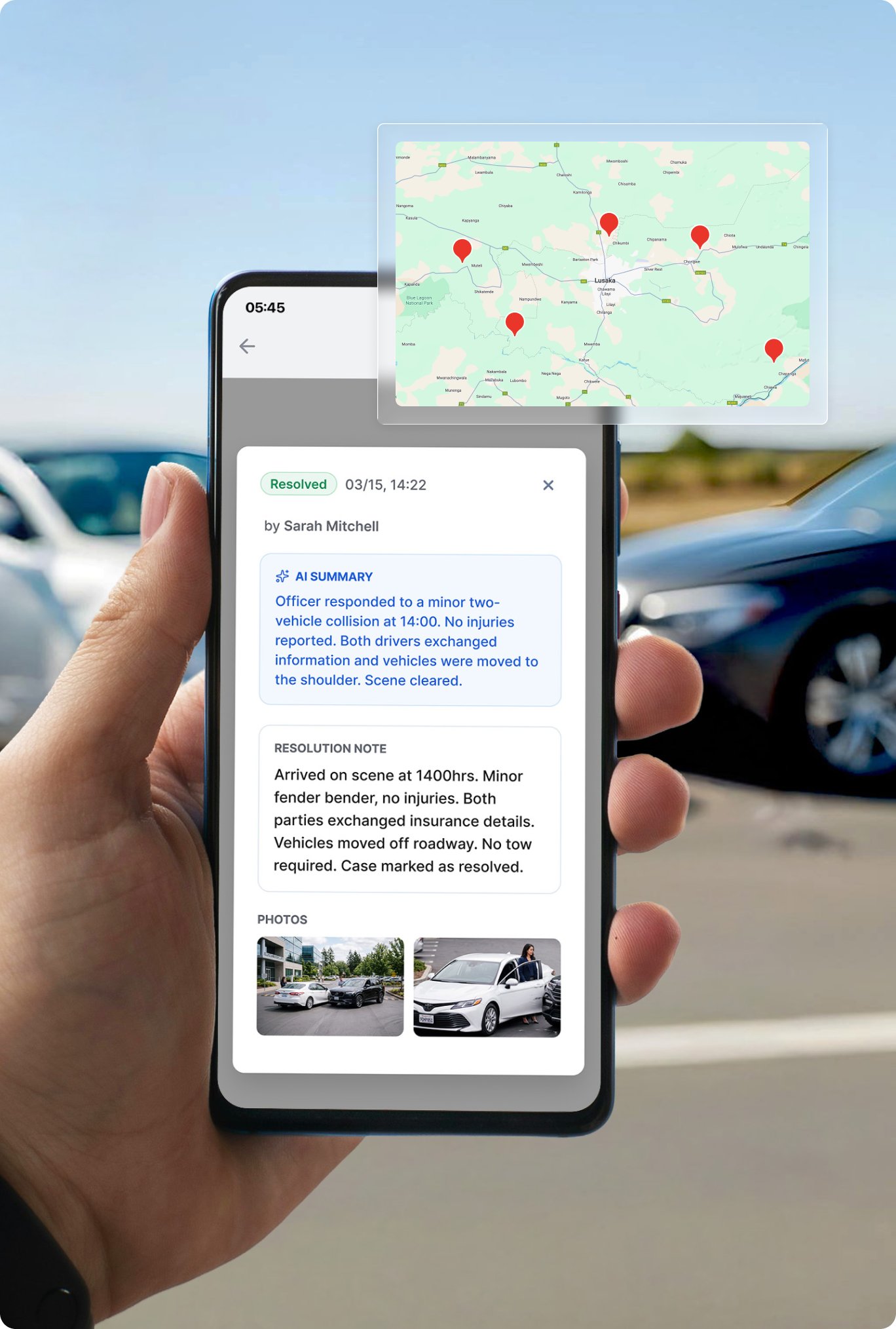 GPS-tagged and time-stamped photos