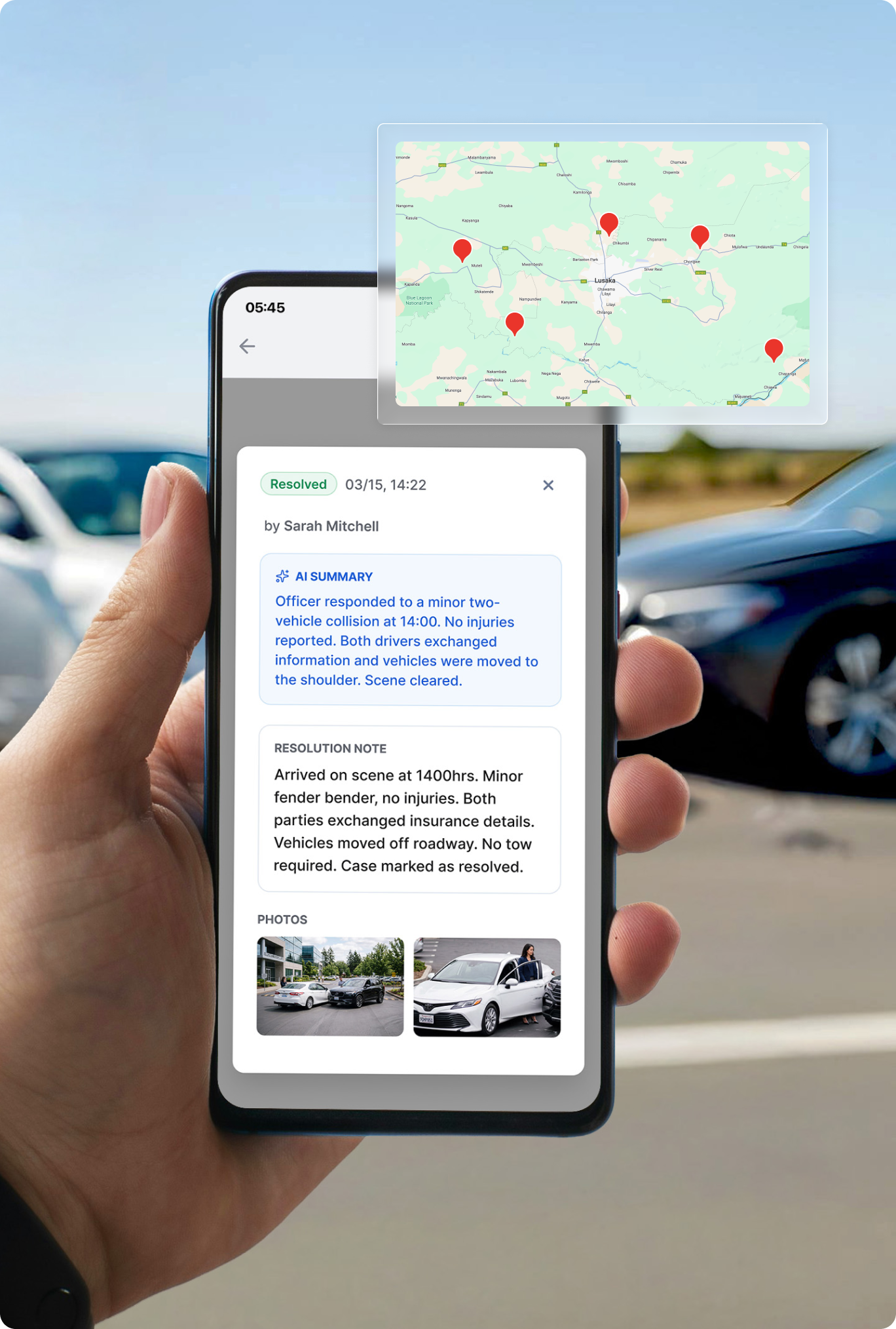 GPS-tagged and time-stamped photos